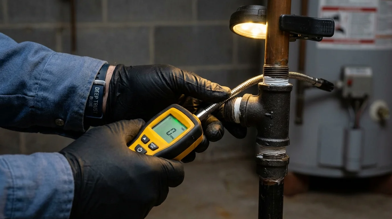 Gas leak detection with electronic sniffer by Johns Plumbing LLC in Lanett