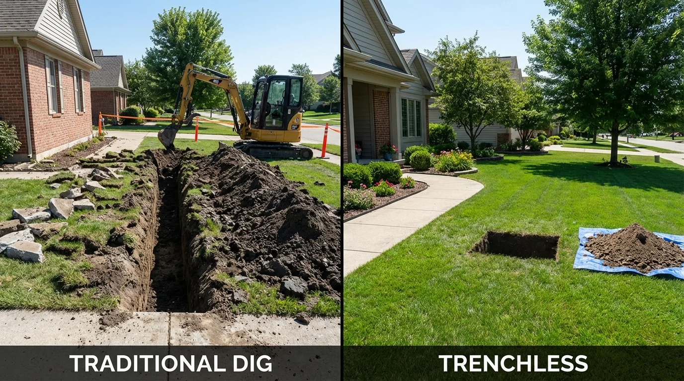 Trenchless sewer repair with minimal yard damage versus traditional excavation in Lanett, AL